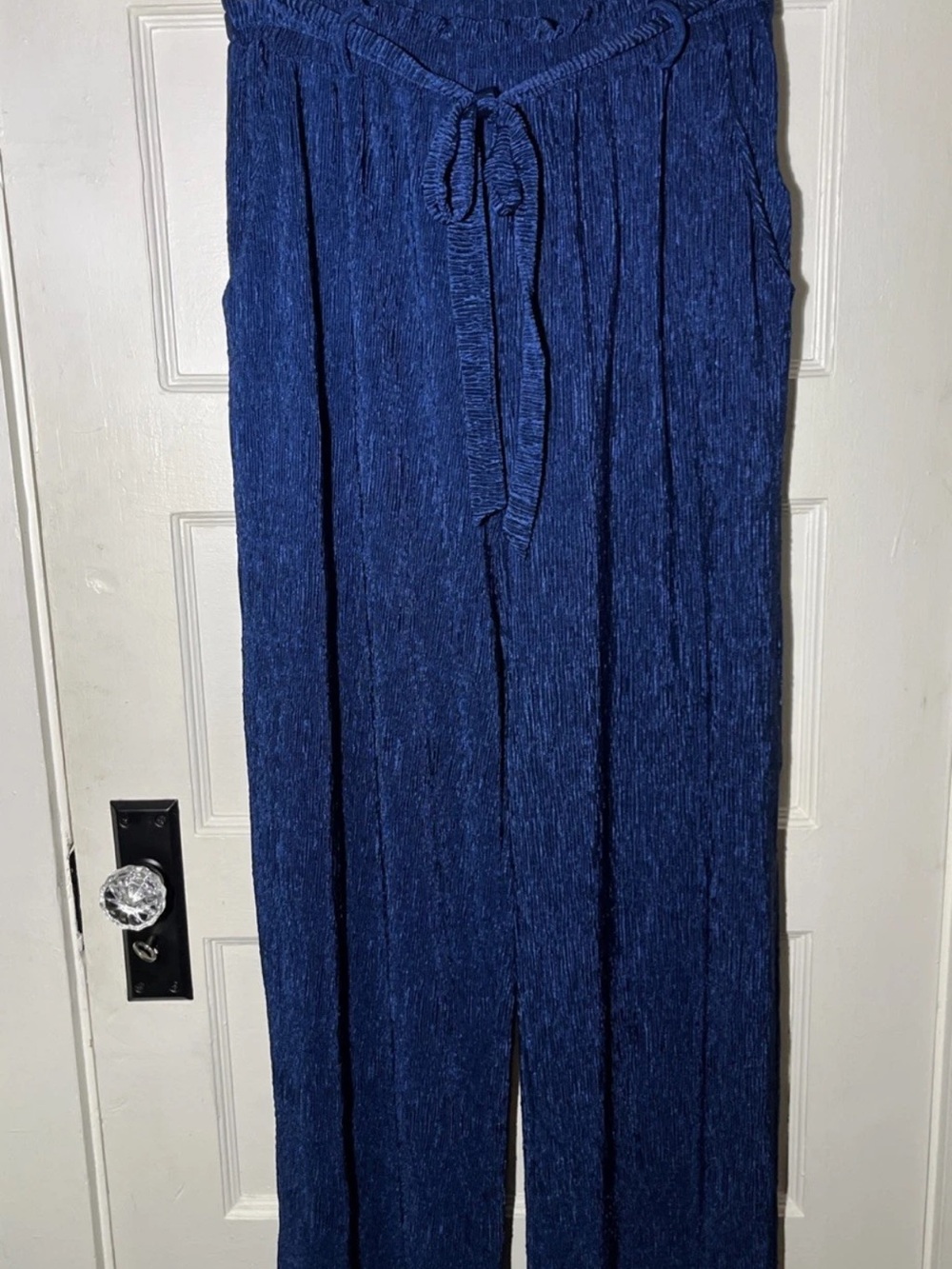 Women’s Pants Size Large LuLaRoe Dianne Blue Shiny Crinkled Texture NWT